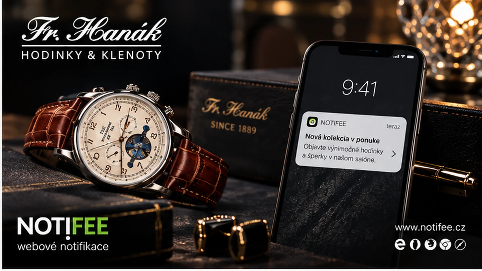 Luxusné hodinky Fr. Hanák a telefón s webovou notifikáciou