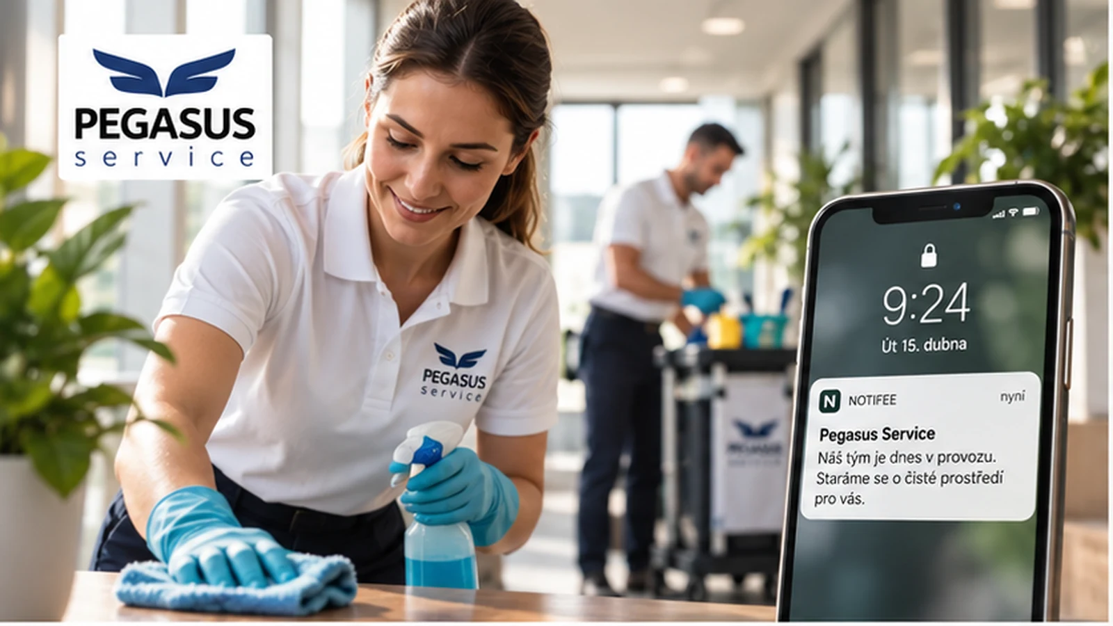 Servisný tím Pegasus - čistenie a telefón s webovou notifikáciou