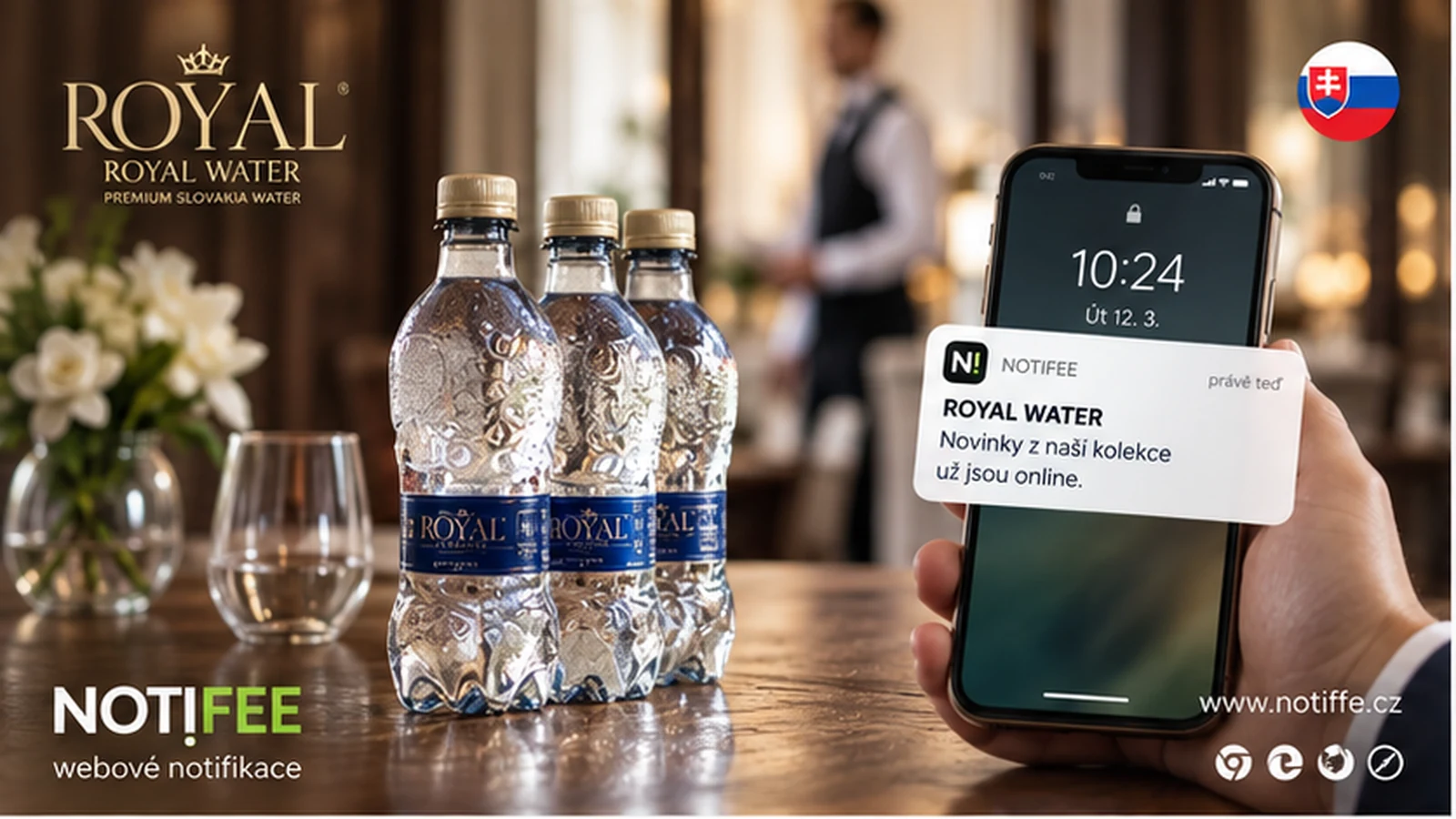 Royal Water SK v prémiovom prostredí a telefóne s webovou notifikáciou
